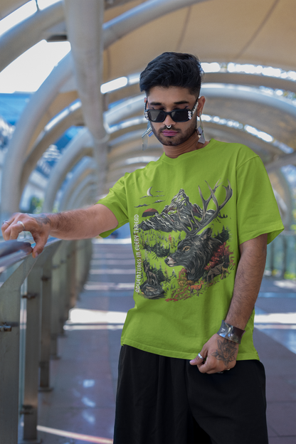 Runic Reverie Oversize Parrot Green  T-shirt